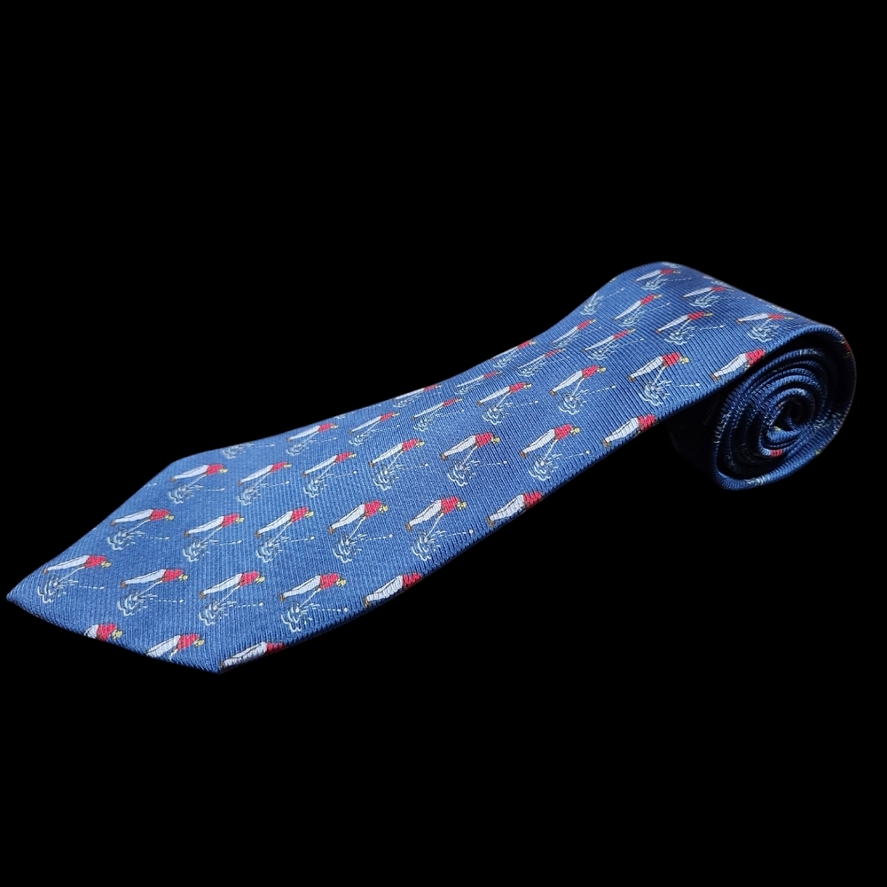 Vintage Ralph Lauren 100% Silk Blue Golf Tie Made In Usa Hand Finished Green Tag